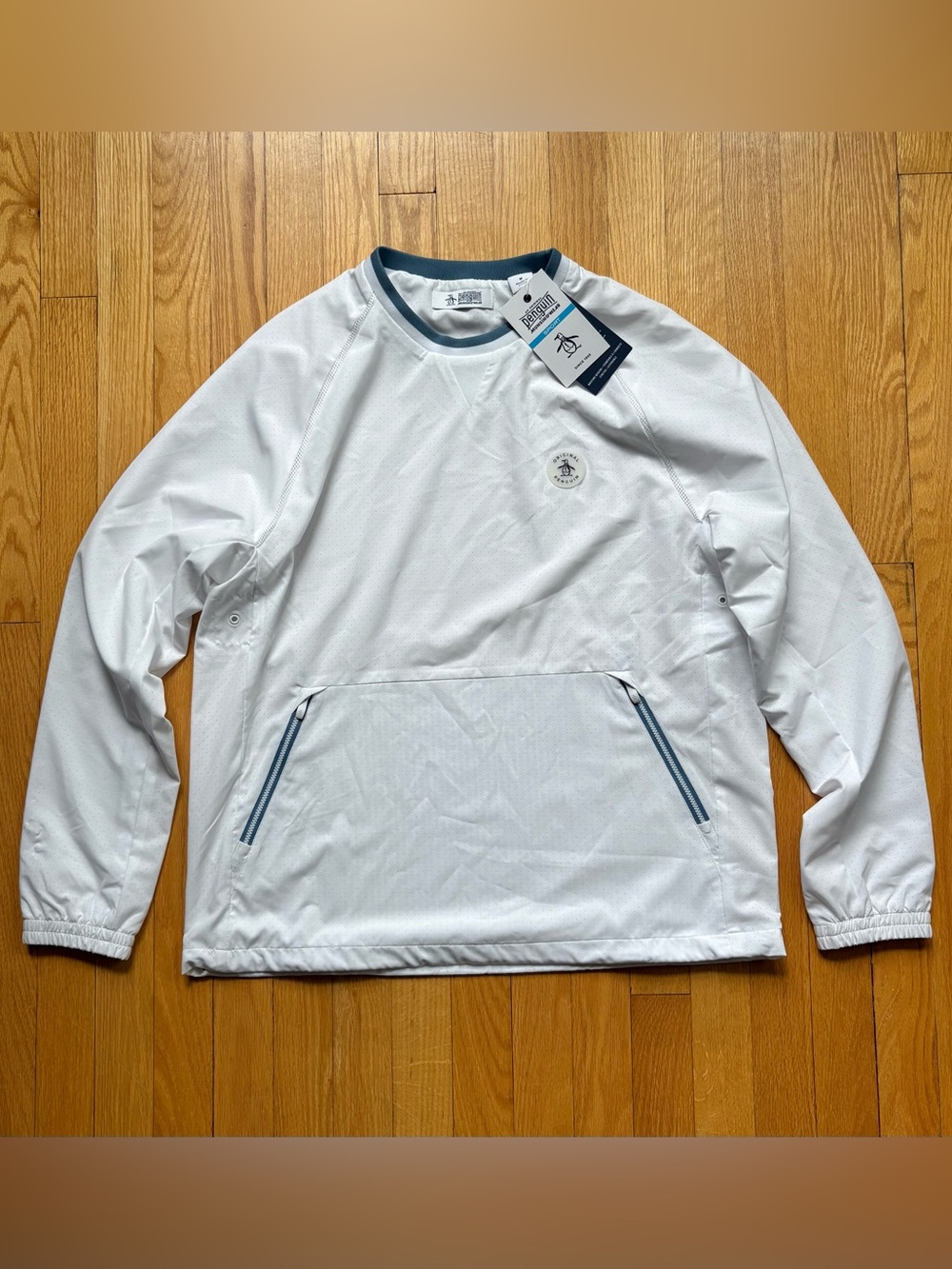 NWT Original Penguin Sport Men’s Ventilated Crewneck Jacket Large White NEW